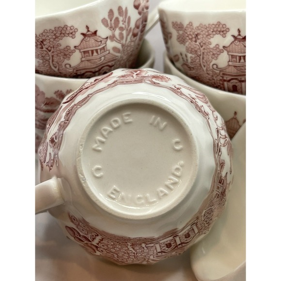 Churchill Willow Rosa Pink Coffee -Tea Cups  - Made in England- Set Of 6 Vintage - Picture 4 of 7